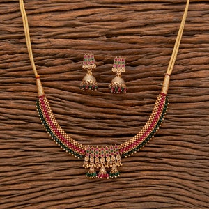 Ruby GreenThushi Necklace / Kolhapuri Gold  Thushi/ Indian jewelry/ Indian Gold Choker/ Indian Gold Necklace Set/Gold  Maharashtrian Thushi