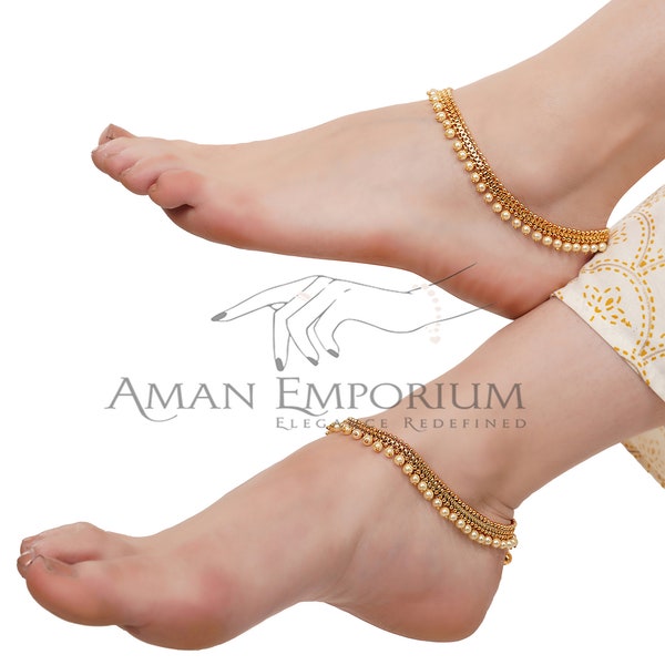 Goldene Fußkettchen/Payal/indische Braut-Payal/Ghungroo Fußkettchen/Kundan Payal/Panjeb/Indische Fußkettchen/Boho Fußkettchen/Indischer Schmuck