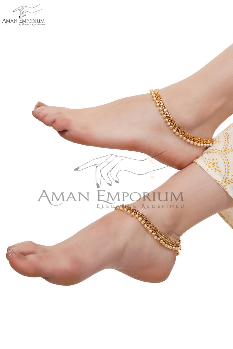 Gold anklets/ payal /indian bridal payal /Ghungroo Anklet/ Kundan Payal /Panjeb/ Indian anklets /Boho anklets/Indian Jewelry image 1