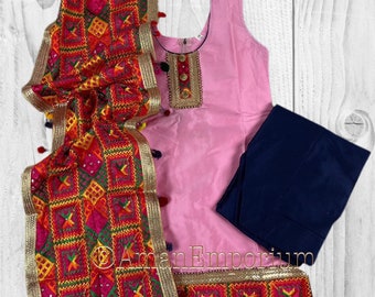 Girls Phulkari  Salwar Suit Indian Kids Dress Perfect Wedding / Party Wear Kid's Dress/ Punjabi Salwar suit for Girls/Phulkari suit