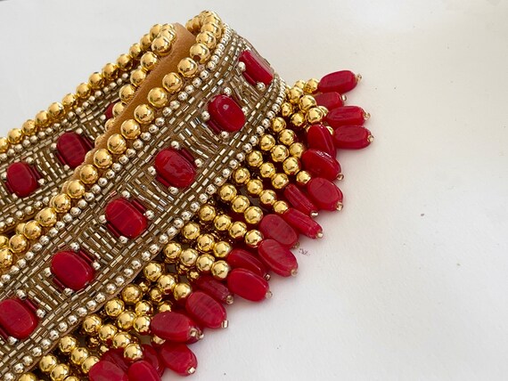 Handmade Pearl Beaded Stone Work Ruby Waist Belt Women Body
