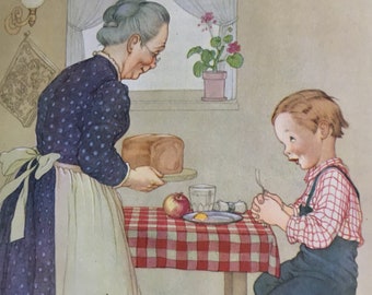 Little Tommy Tucker illustration, 1940s Nursery Art, baby shower gift, Sing Mother Goose,  Marjorie Torrey, 1945 book, nursery rhymes