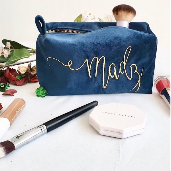 Personalised Embroidered Velvet Makeup Purse