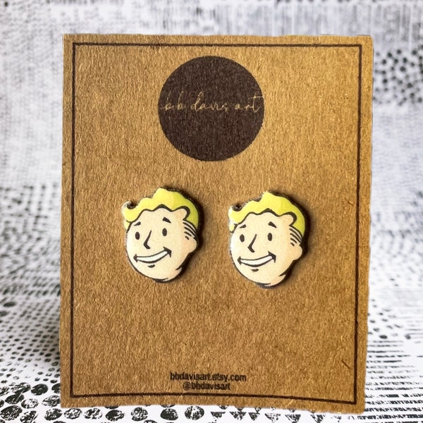 Vault Boy Stud Earrings • Fallout Jewelry •  Vault Dweller • Video Game Earrings • Fantasy Jewelry •