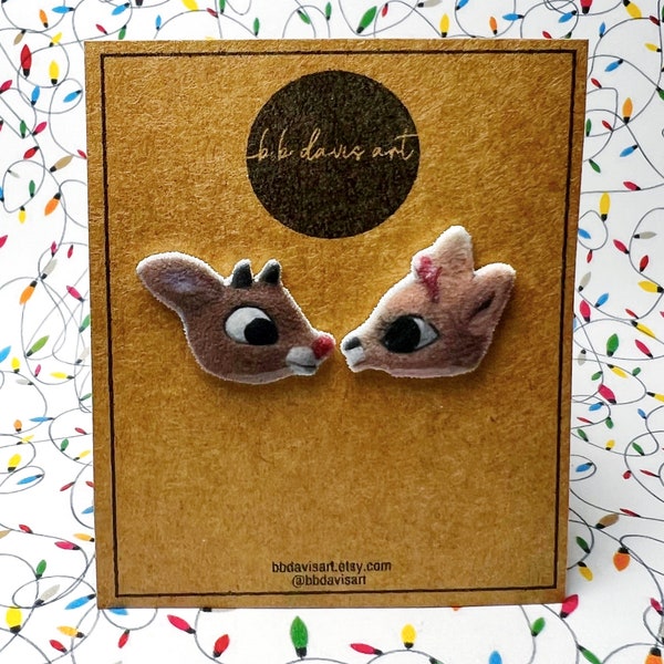 Rudolph and Clarice - Rudolph The Red-Nosed Reindeer - Christmas Stud Earrings