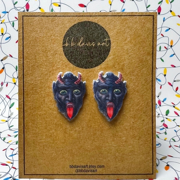 Krampus Earrings•Christmas Jewelry•Happy Krampus•Holiday Earrings