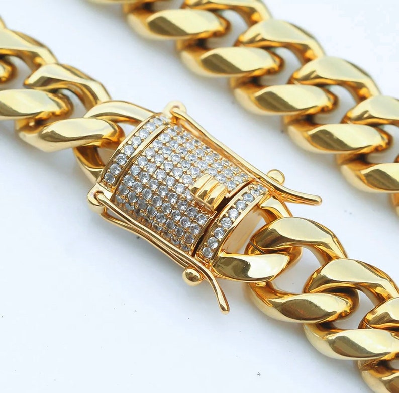 Miami Cuban Link Chain 14k Gold 5X Layered Stainless Steel | Etsy