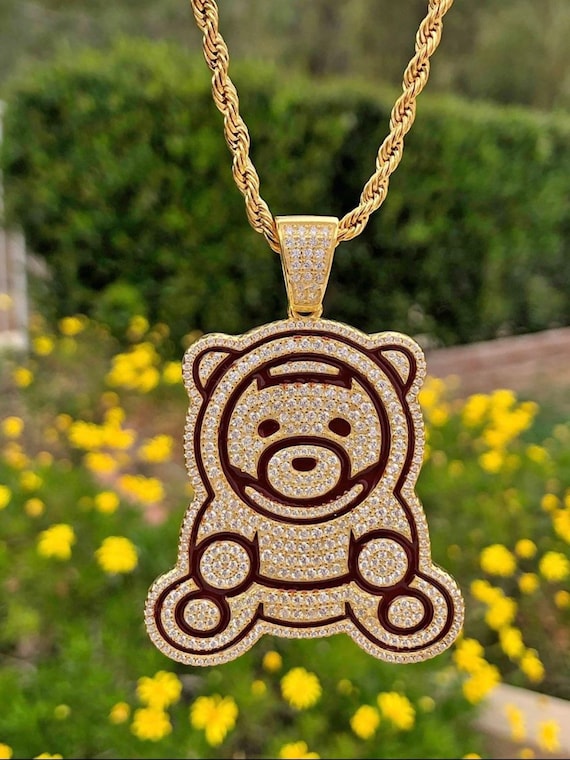 Jewels Obsession Teddy Bear With Heart Necklace Rhodium-plated 925 Silver Teddy Bear With Heart Pendant with 18 Necklace