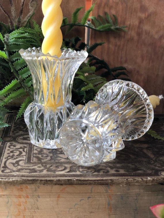 Set of two glass crystal taper candlestick holders Etsy