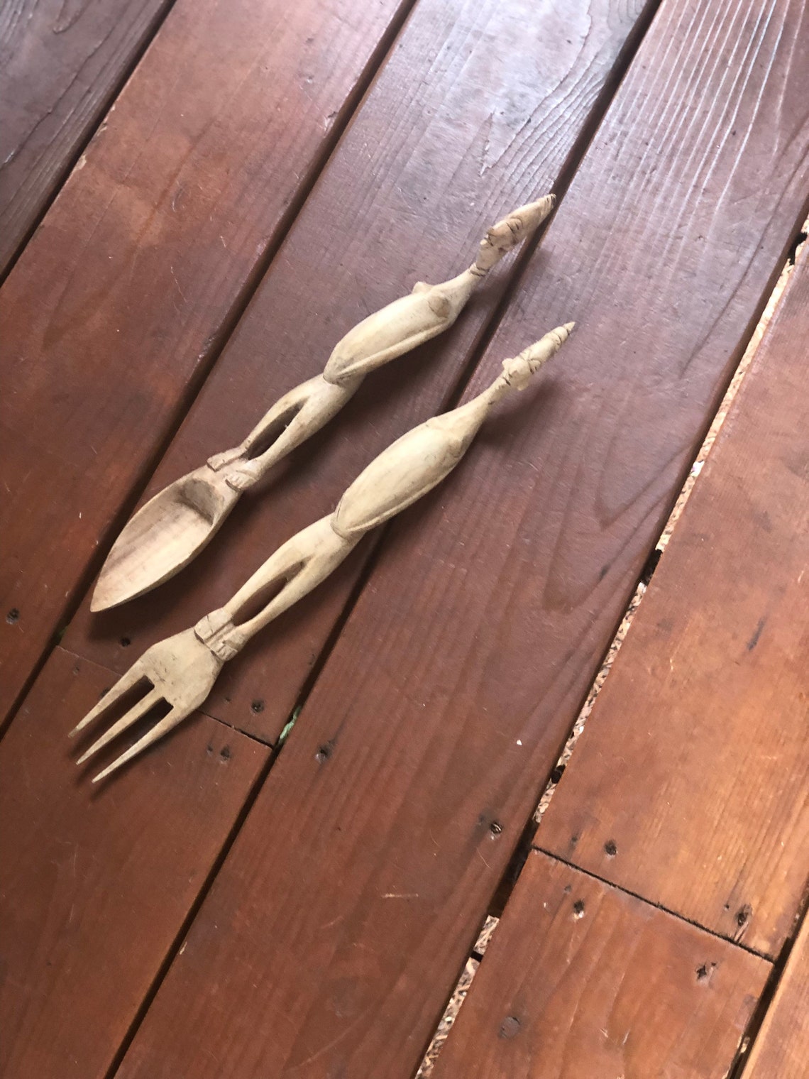 Unique hand carved vintage salad servers Etsy