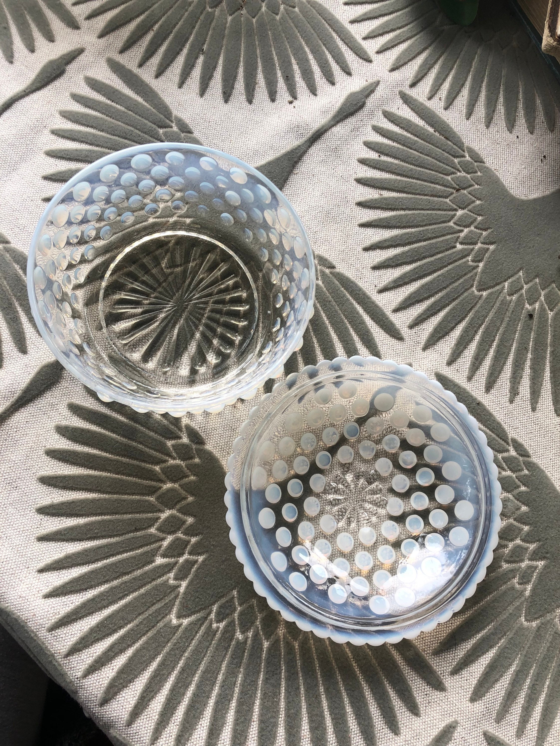 Moonstone hobnail lidded glass jar Etsy