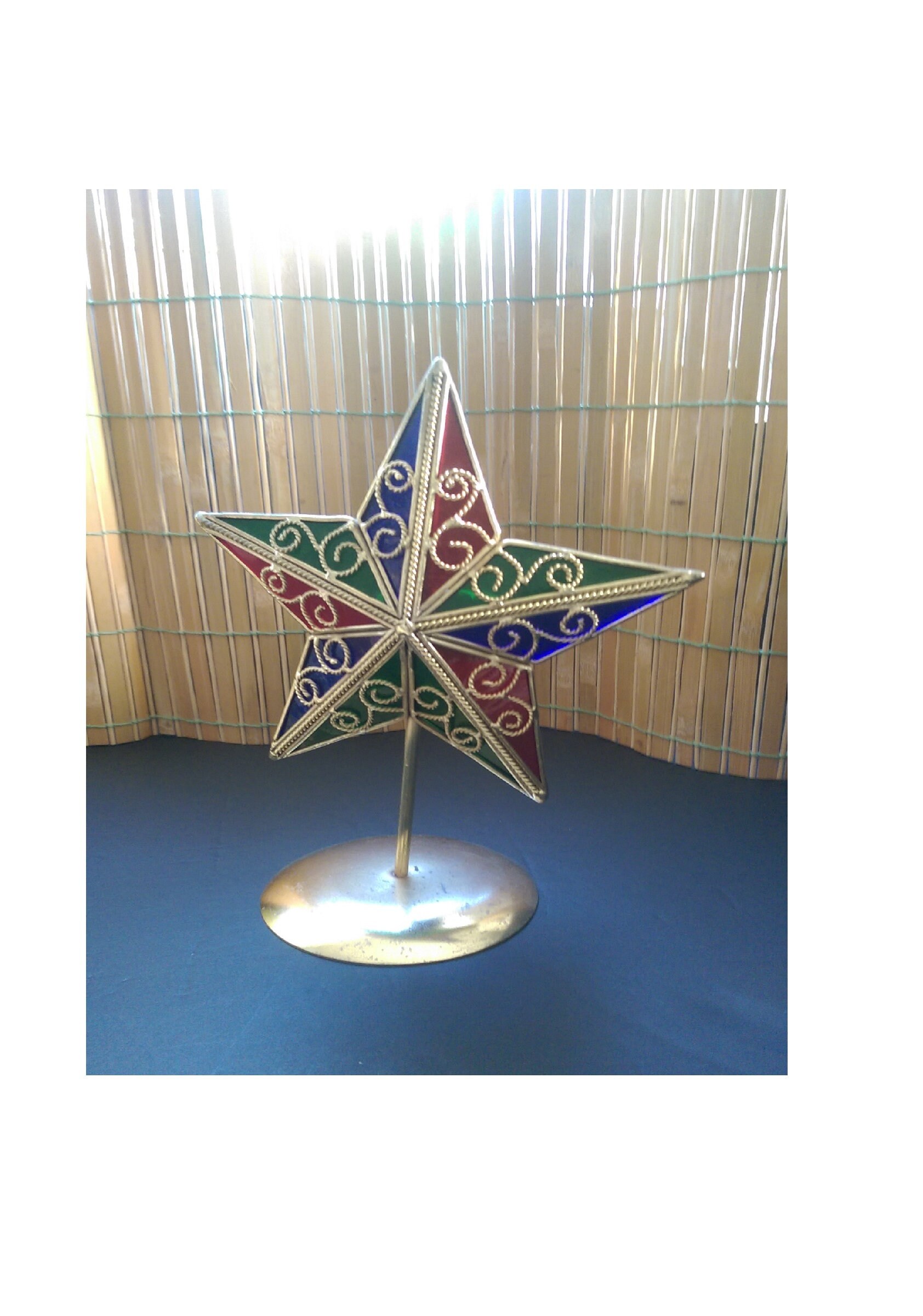 Christmas Star Tea Light Holder, Stained Glass Scrolled Stand, Holiday ...