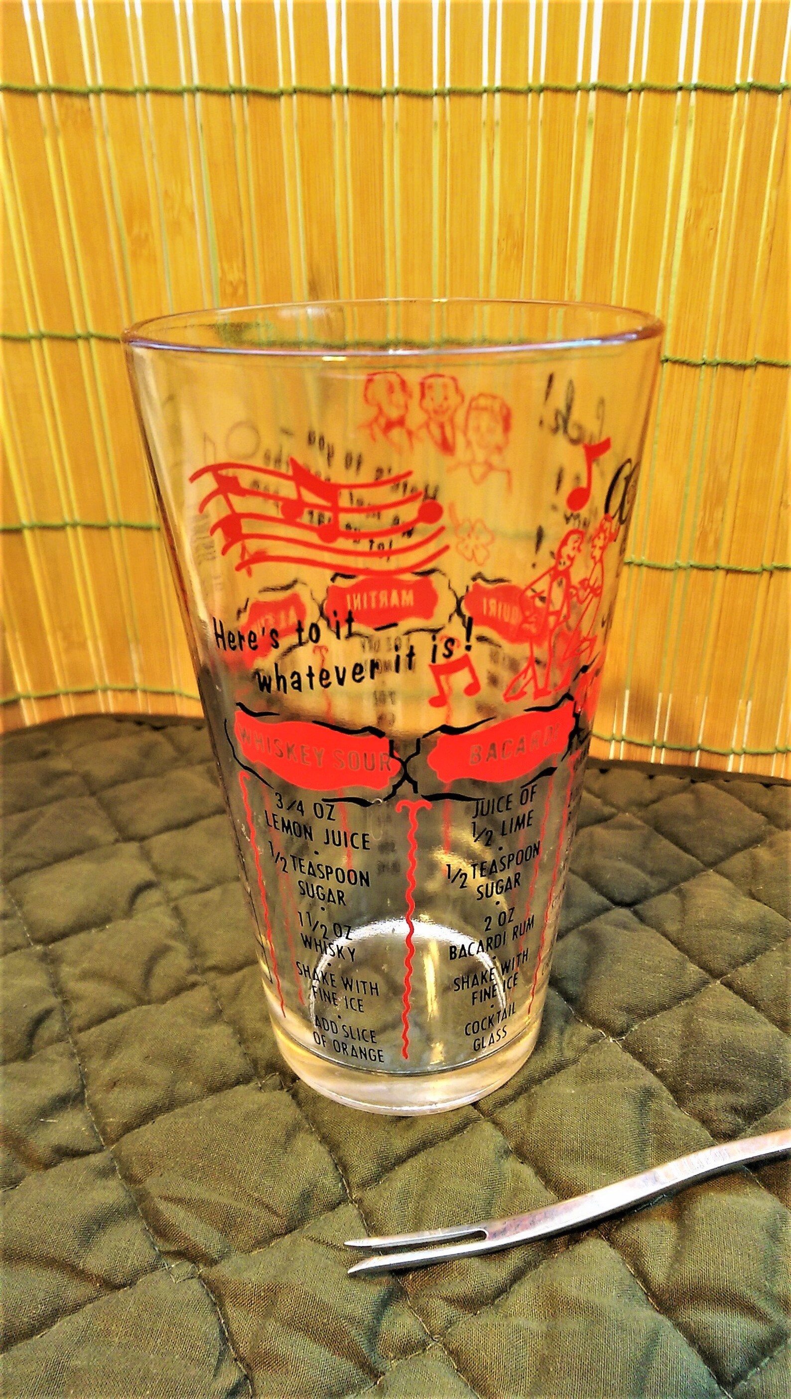 Vintage Cocktail Shaker Recipe Glass, Retro Barware, Shot Measure