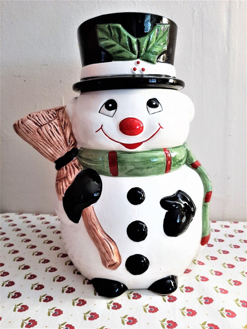 Happy Snowman Cookie Jar Ceramic Holiday Storage Canister | Etsy