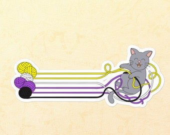 Non-Binary Pride Flag Cat Sticker, Non-Binary Flag, Non-Binary Pride, Nonbinary Stickers, LGBTQIA+ Stickers, Gift for Nonbinary Friend
