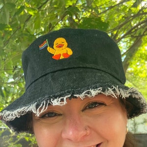 Gay Pride Flag Duck Bucket Hat, Cute Gay Pride Hat, Funny Gay Pride Hat, Pride Parade, Pride Month, Queer Hat, Pride Apparel, LGBTQIA+ Gift