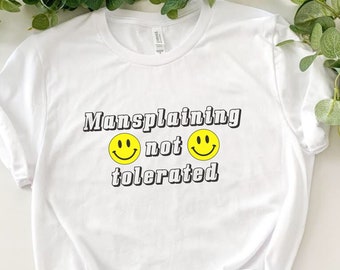 Mansplaining no tolerado camisa feminista, camisa retro sonriente, camisa feminista radical, ropa feminista