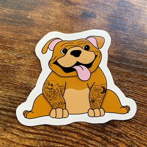 Grappige Bulldog met tatoeages Bubble-free sticker, Cute Bulldog Sticker, grappige Tattoo Dog, Bulldog Owner Gift, Bulldog Mom \ Dad, Dog Lover