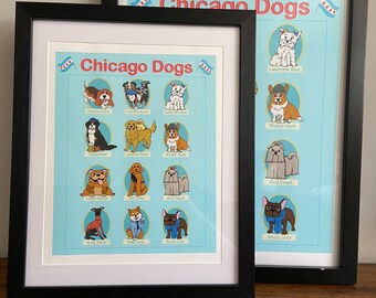 Chicago Dogs Poster (VERSION 1), Chicago Neighborhood Art, Dogs of Chicago, City Dogs, Chicago Gift, Chicago Wall Art