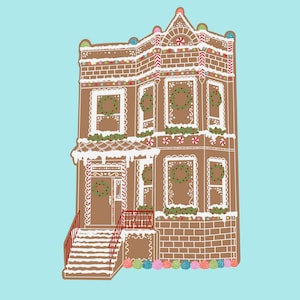Custom Gingerbread House Portrait Digital OR Print, Gingerbread Wall Art, Christmas Wall Art, Christmas Art Print, Holiday Art Print