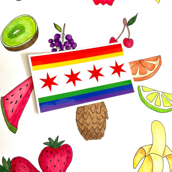 Chicago Pride Rainbow Flag Sticker, Gay Pride Chicago Flag, Chicago Pride Gift, Pride Parade, Rainbow Chicago Sticker