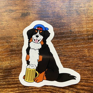Berner Sennenhund lustiger Aufkleber, Berner Sennenhund mit Bier lustiger Aufkleber, Berner Sennenhund Geschenk, lustiges Bier-Liebhaber-Geschenk