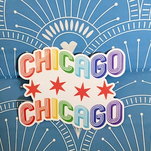 Adesivo do orgulho com texto do arco-íris de Chicago, adesivo da bandeira do orgulho gay de Chicago, mês do orgulho, parada do orgulho, Chicago LGBTQIA +, presente queer de Chicago
