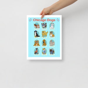 Chicago Neighborhood Dogs Glossy Poster (VERSION 1), Funny City Dogs Photo Paper Poster