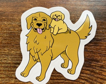 Pegatinas sin burbujas de Golden Retriever, pegatina de mamá y cachorro Golden Retriever, regalo de propietario de Golden Retriever, regalo de amante de perros, mamá dorada