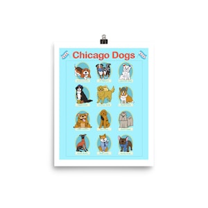 Chicago Dogs Photo Paper Poster (VERSION 2), Chicago Neighborhood Art, Funny Dog Illustration