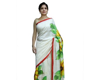 Tussar Silk Saree With Blouse | Tusar Silk Saree | Pure Handloom Saree | Silk Sari | Brush Trail Saree | Batik Mulberry Sari | Mulberry Sari