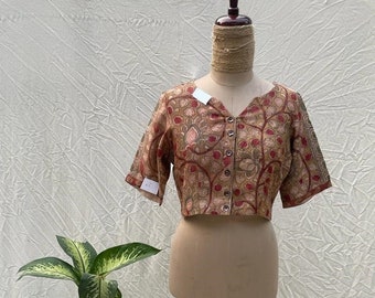 Tusar Silk Pen-Kalamkari Blouse | Hand Painted Blouse | Pen Kalamkari Blouse | Tusar Silk Blouse | Tusar Kalamkari Blouse | Kalamkari Blouse