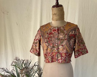 Tusar Silk Pen-Kalamkari Blouse | Hand Painted Blouse | Pen Kalamkari Blouse | Tusar Silk Blouse | Tusar Kalamkari Blouse | Kalamkari Blouse