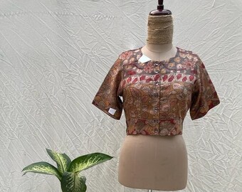 Tusar Silk Pen-Kalamkari Blouse | Hand Painted Blouse | Pen Kalamkari Blouse | Tusar Silk Blouse | Tusar Kalamkari Blouse | Kalamkari Blouse