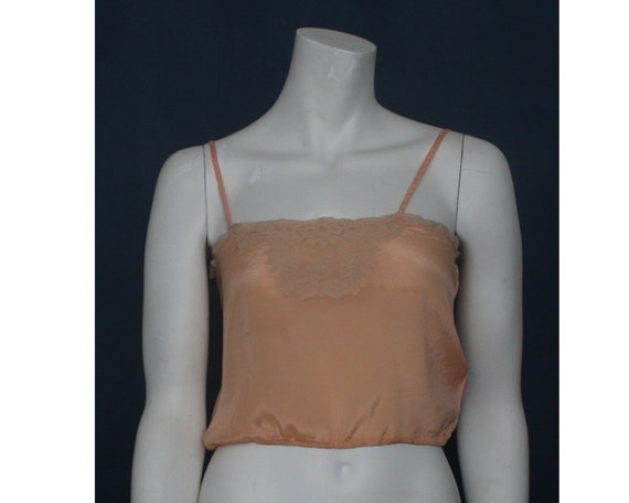 Vintage Cami top camisole peach beige lace (DE109)