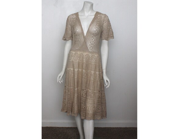 Vintage Crochet Dress Hand crochet cream cotton (D