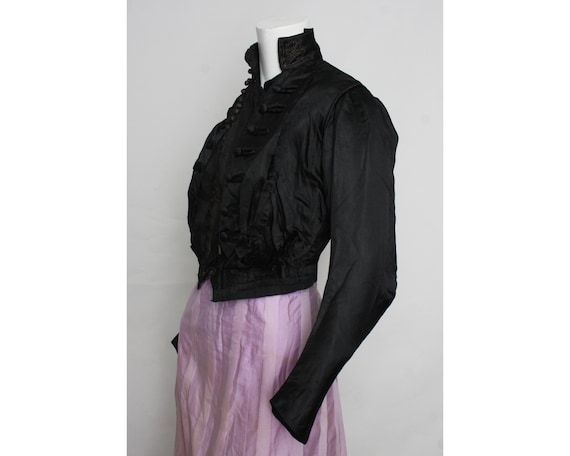 Antique Victorian Bodice Black Satin Mourning Bodi
