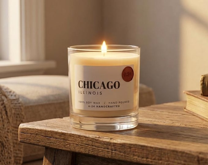 Chicago, Illinois Candle – Hand-Poured 100% Soy Wax - Housewarming Gift
