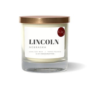 Lincoln, Nebraska Candle | Hand Poured Soy Candle | Scented Candle | Housewarming Gift