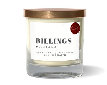Billings, Montana Candle – Hand-Poured 100% Soy Wax - Housewarming Gift