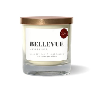 Bellevue, Nebraska Candle | Hand Poured Soy Candle | Scented Candle | Housewarming Gift