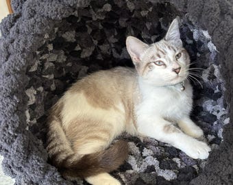 Hand Crocheted Chunky Yarn Cat Cave | Cozy Cat Bed | Handmade Pet House | Modern Cat Furniture | Gift for Cat Lovers