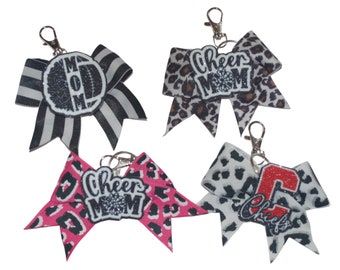 Llavero con lazo brillante para mamá animadora, clip giratorio de cinta de grosgrain