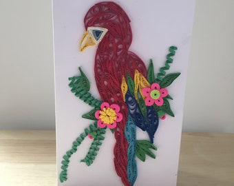 Bird / Parrot / Quilled / Handmade / Greeting Card / Costa Rica
