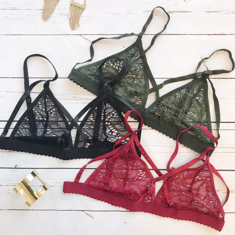 Lace Bralette Womens' Bralettes Strappy Lace Bralette | Etsy