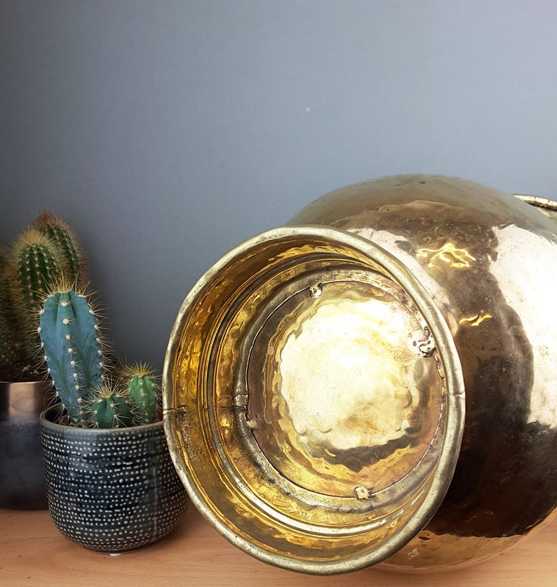 brass planter vintage brass decor. fireplace decor Vintage brass coal scuttle