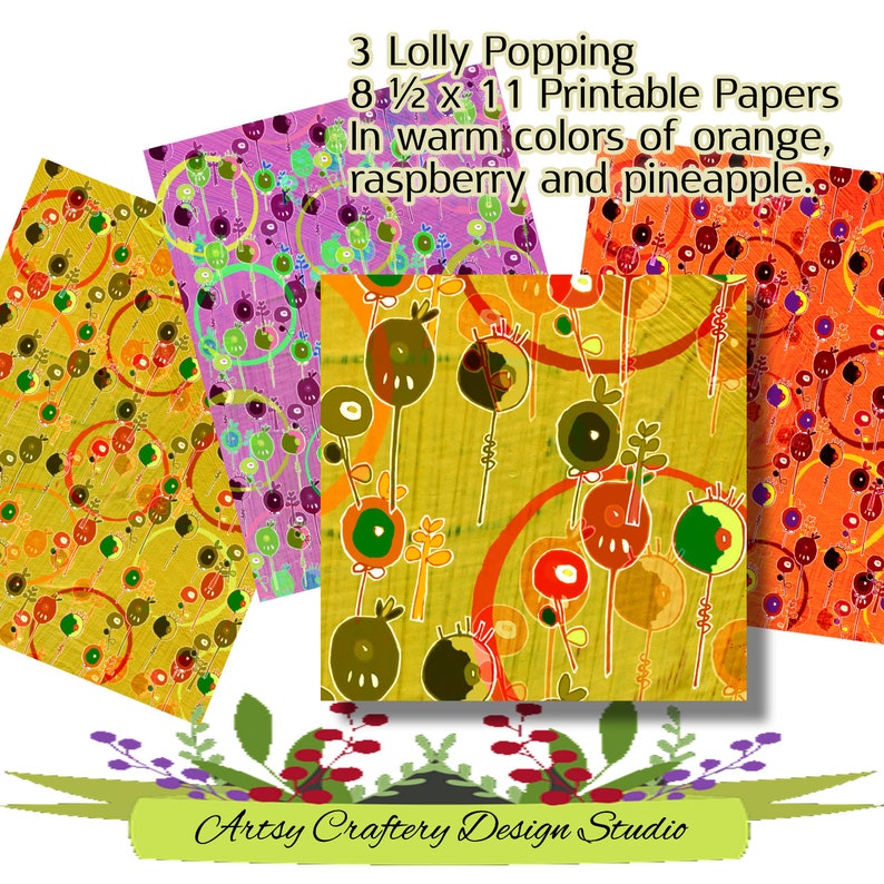 Yellow Pink Orange Printable Paper Patterns 3 Digital Etsy