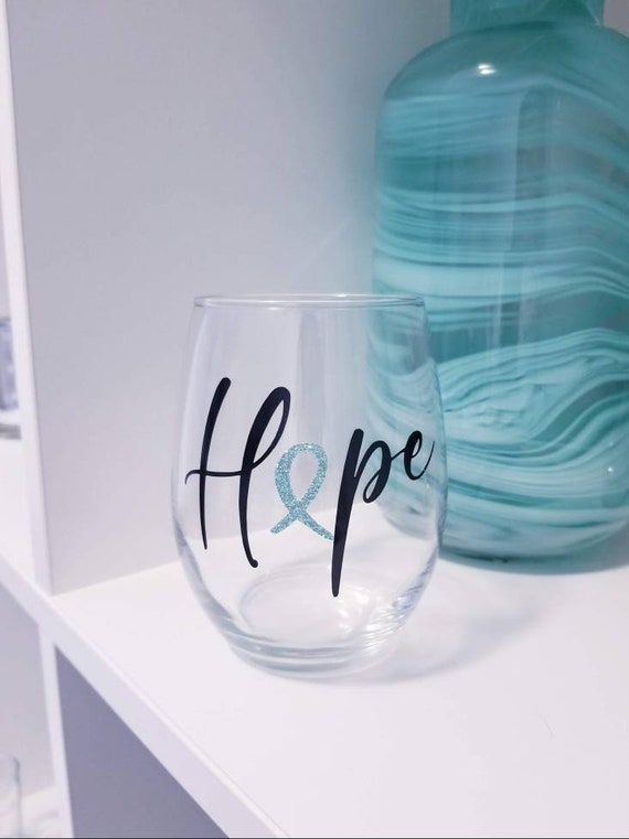 Hope Wine Glass  Awareness Ribbon Wine Glass  Breast Cancer  Pink Ribbon   Cancer Survivor  Lung Cancer  Awareness Month  Survivor