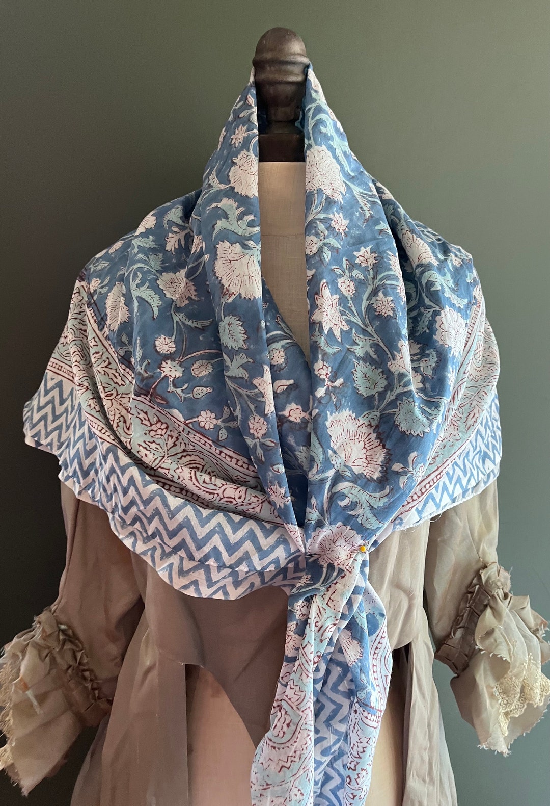 Neckerchief - Modesty Piece Blue With Green Floral Print - Etsy