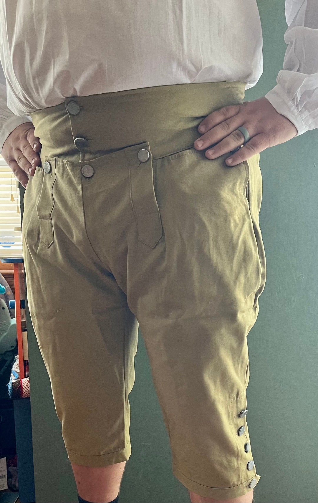 Men's Drop Front Colonial Knee Breeches for 18th Century Medium Weight